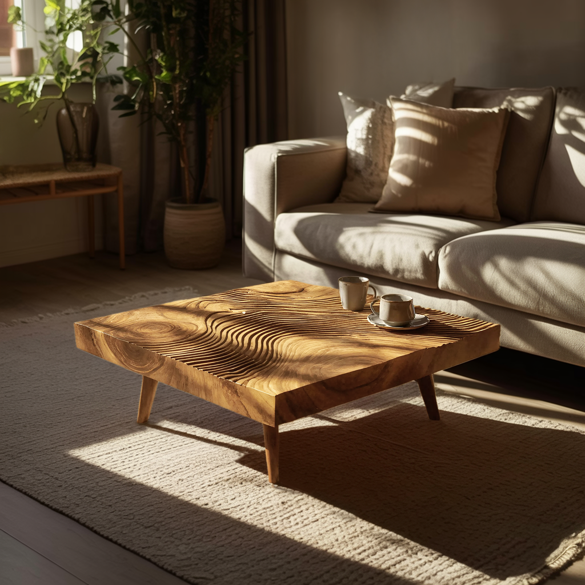 Farmhouse Irregular Wooden Coffee Table For Furniture Decor