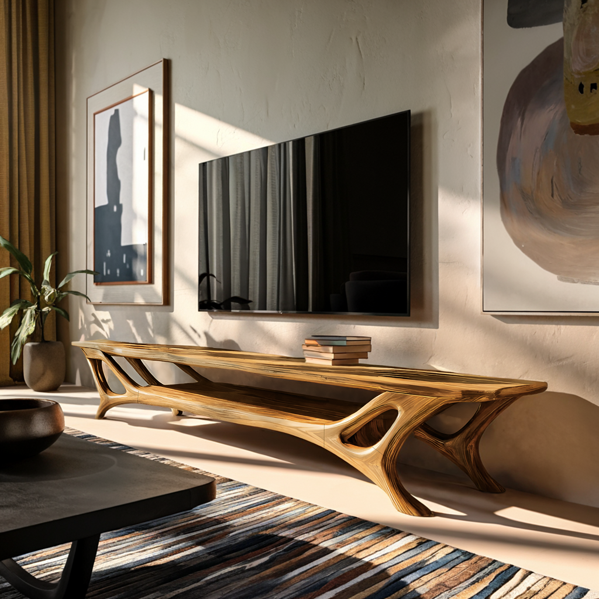 Curved TV Stand For Contemporary Living Room Furniture