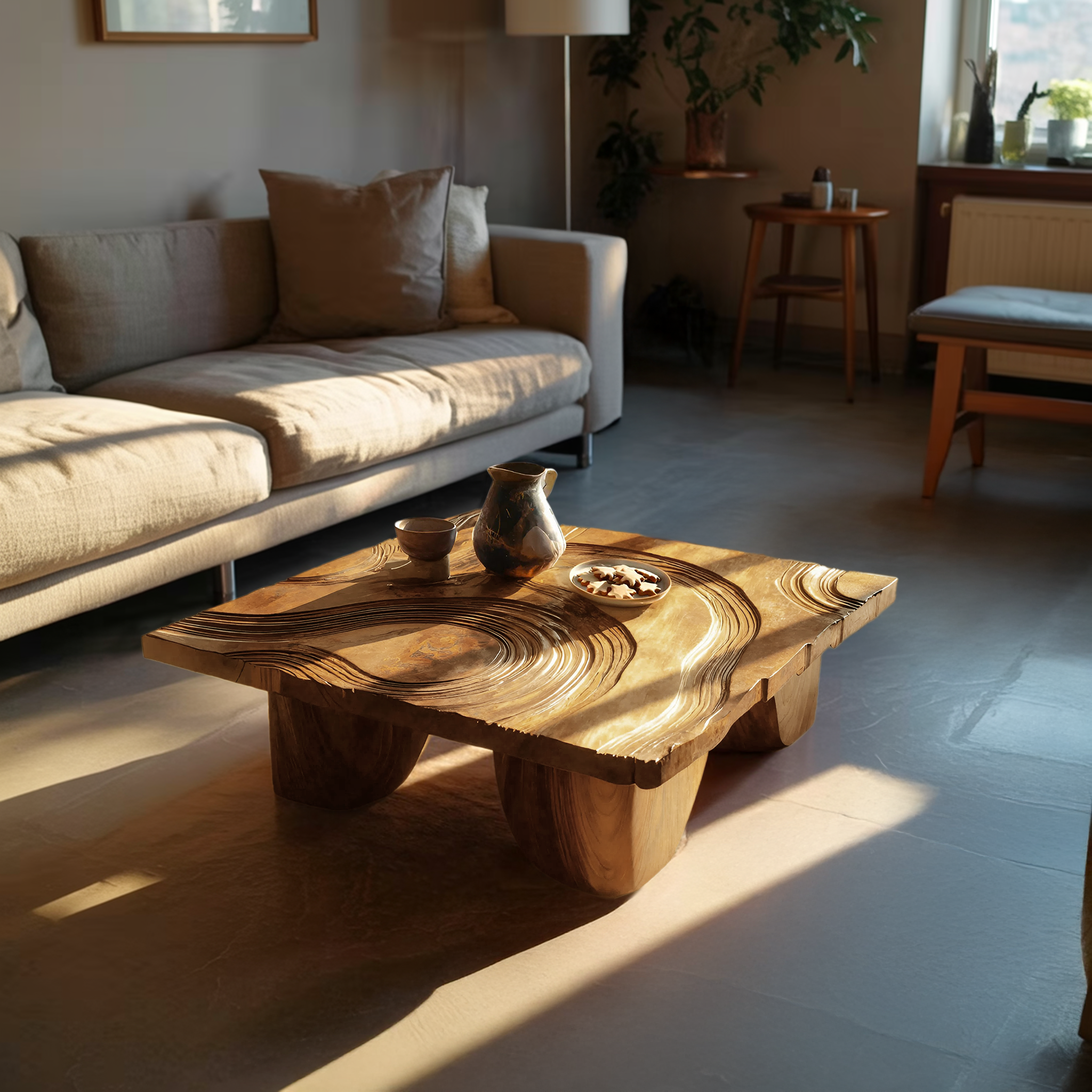 Farmhouse Solid Wood Live Edge Coffee Table For Living Room