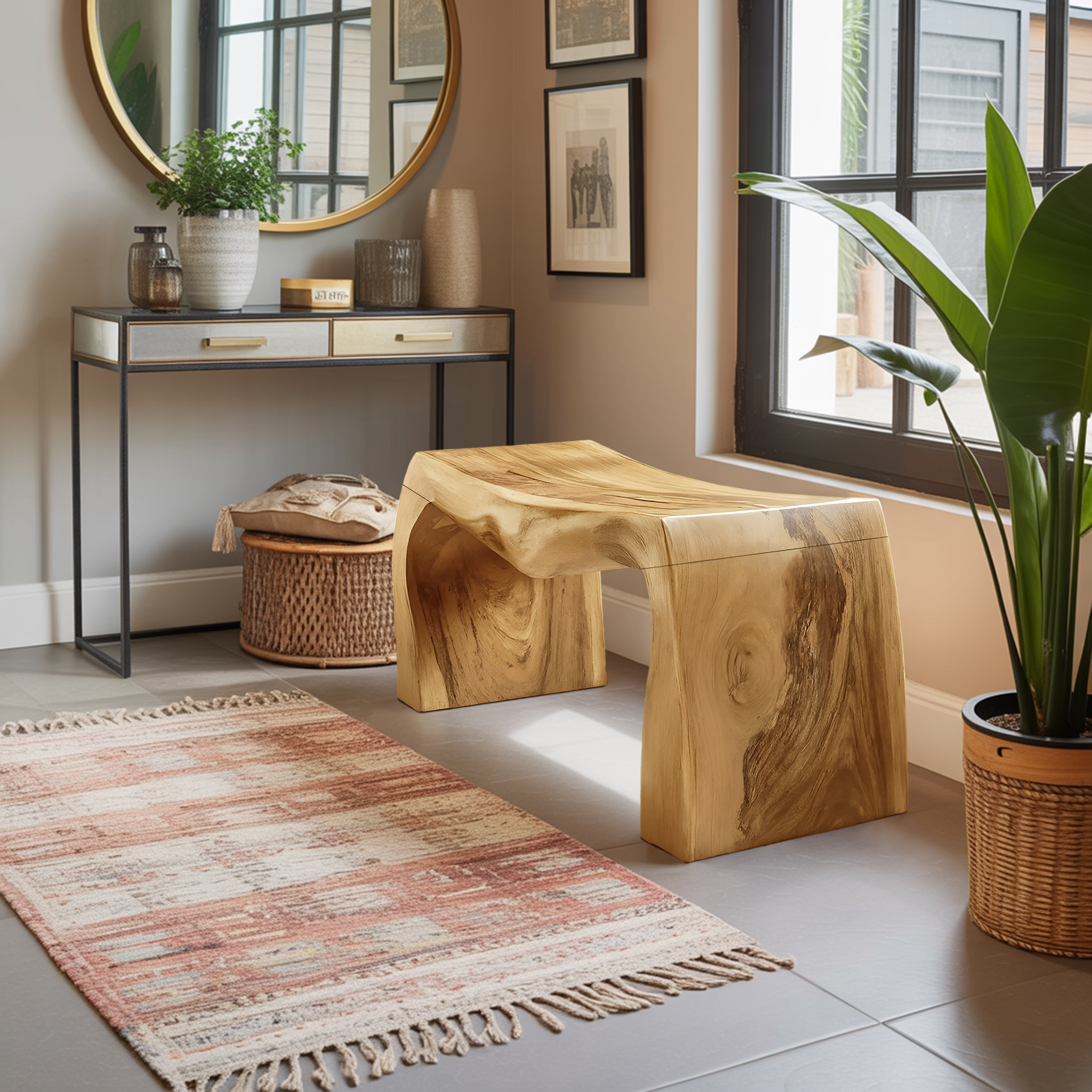 Live Edge Wooden Bench For Entryway Seating And Display