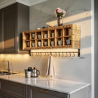 Modern Wooden Shelf With Hooks For Small Kitchen Design
