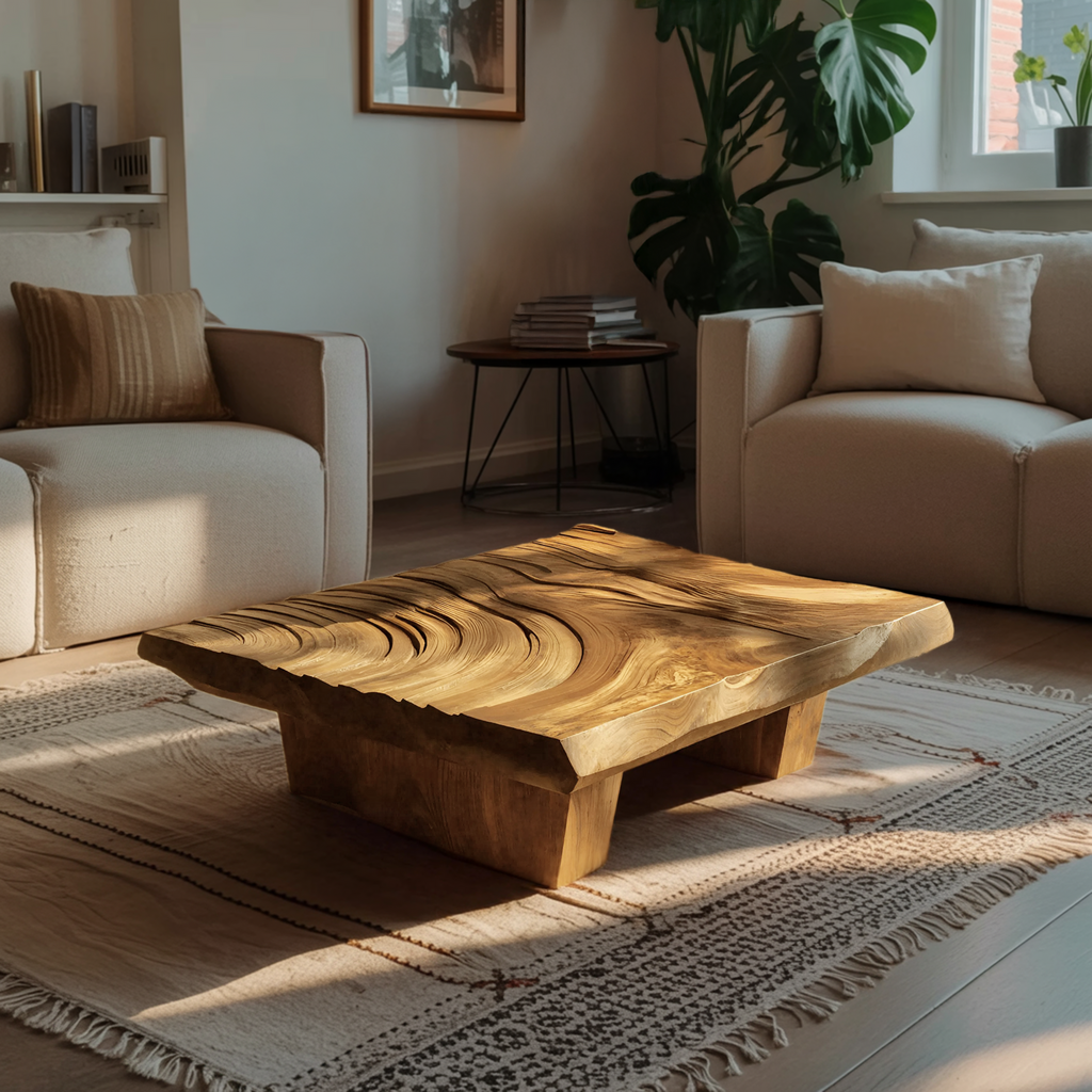 Mid Century Irregular Solid Wood Table For Living Room Decor