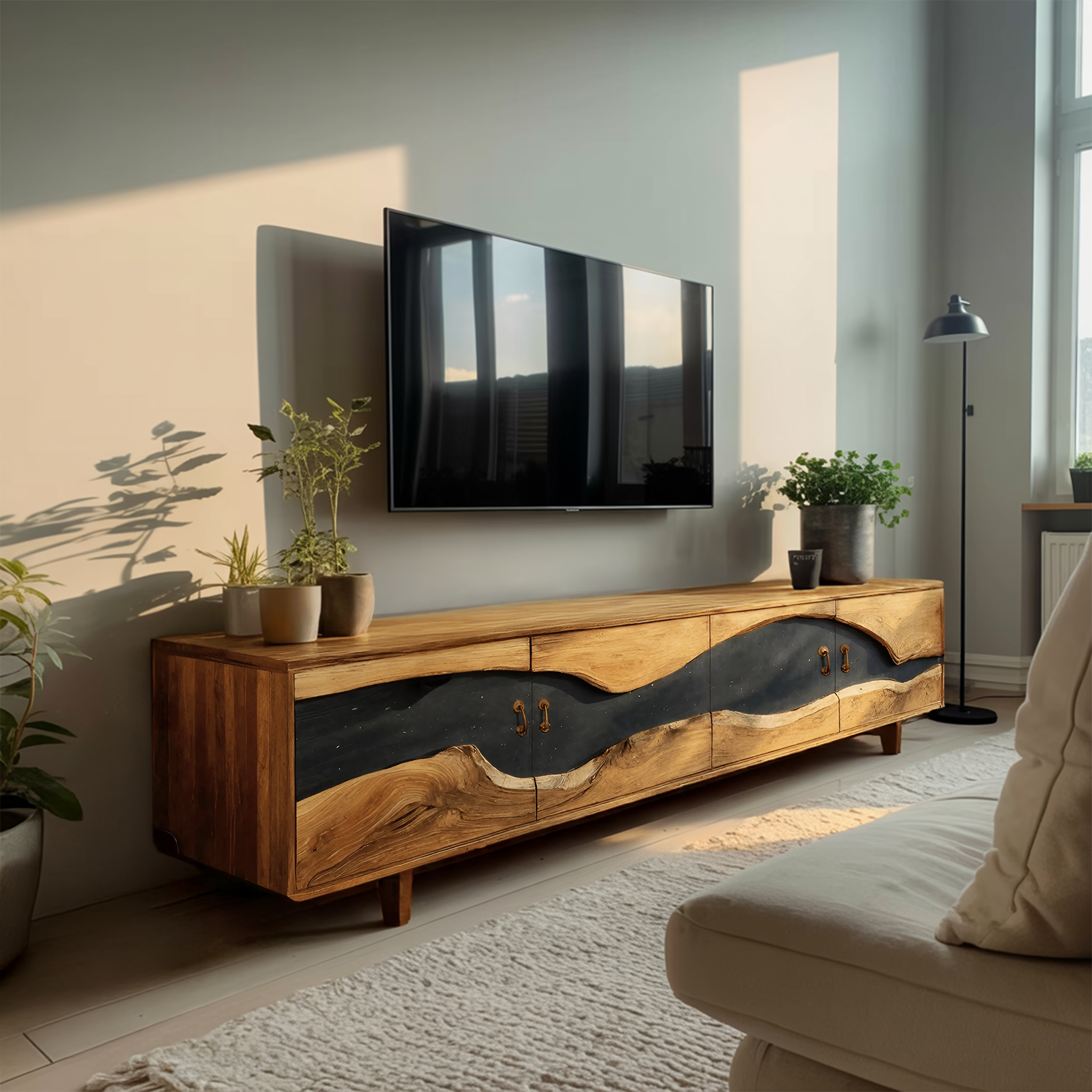 Handcrafted Wooden TV Stand For Natural Interior