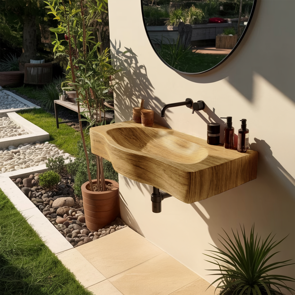 Modern Wooden Live Edge Wood Basin For Contemporary Vanity Decor