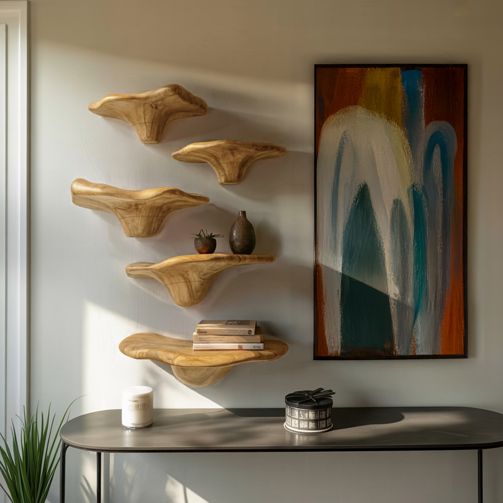 Mid Century Solid Wood Mushroom Shelf For Bedroom Wall Storage Decor