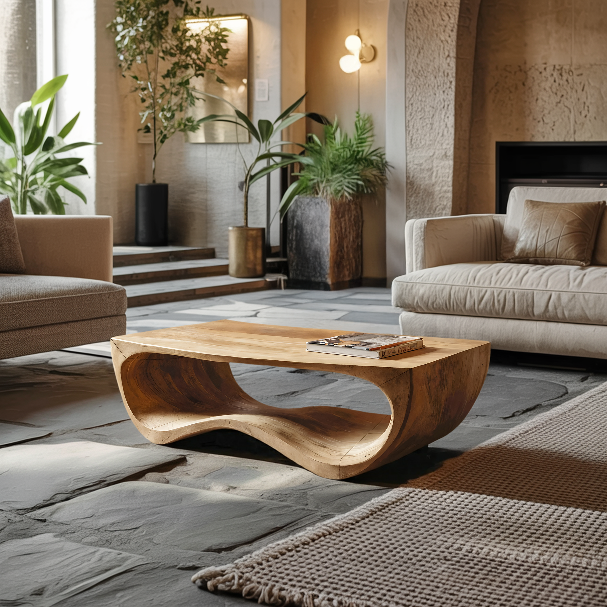 Artistic Sculptural Curved Coffee Table For Living Room