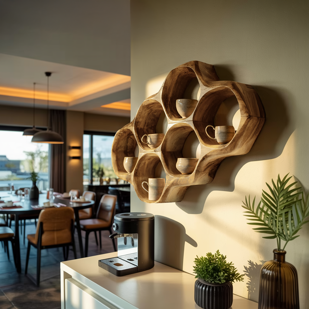 Handcrafted Honeycomb Wall Shelf For Coffee Station Stylin