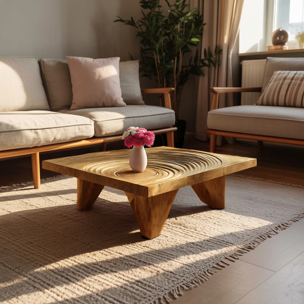 Farmhouse Abstract Wooden Coffee Table For Living Room