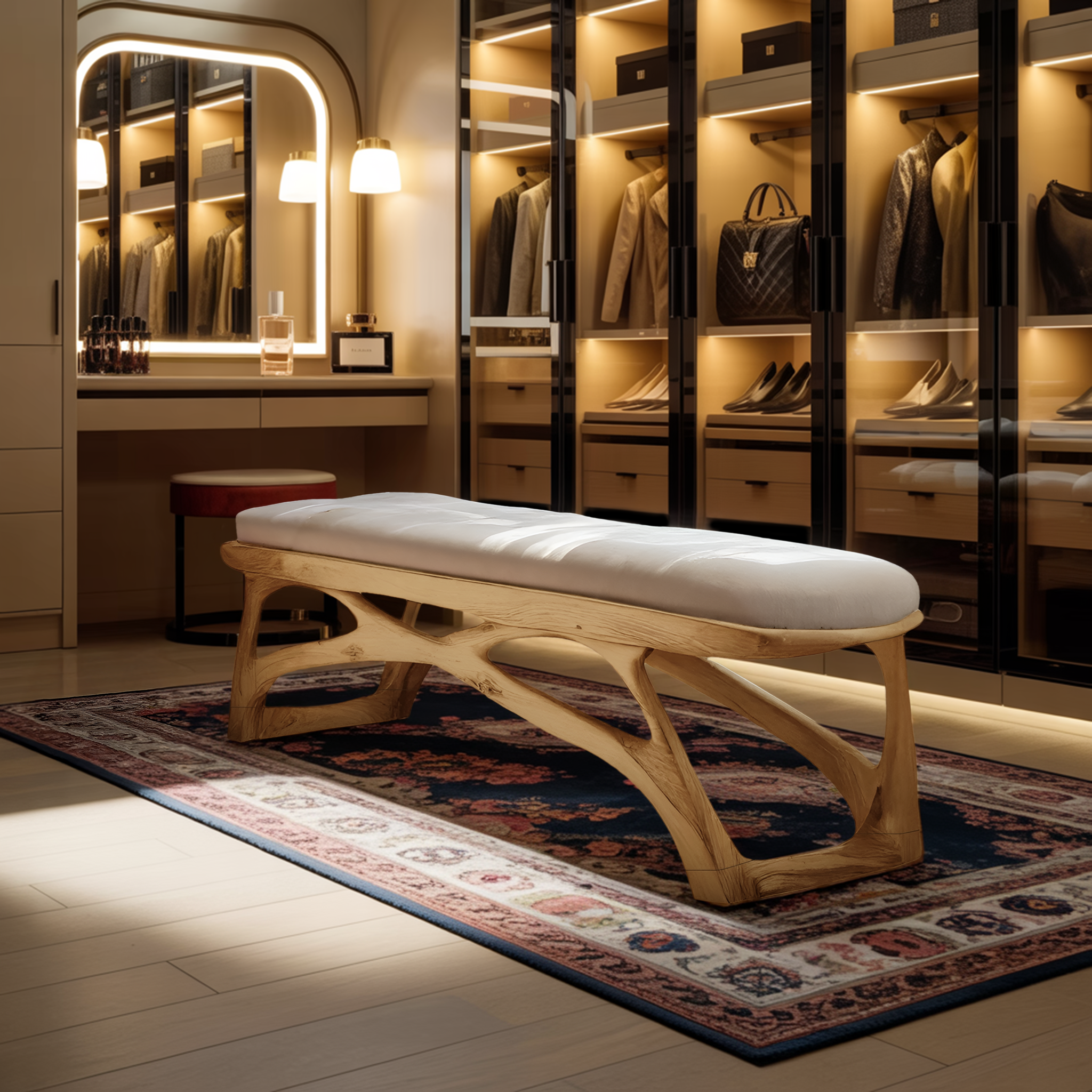 Artisan Curved Wood Bench For Modern Bedroom Design