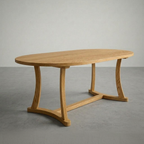 Wooden dining table with a minimalist design on a gray background
