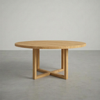 Round dining room table in a big empty space