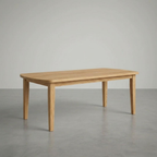 Wooden table on a gray floor with a neutral background