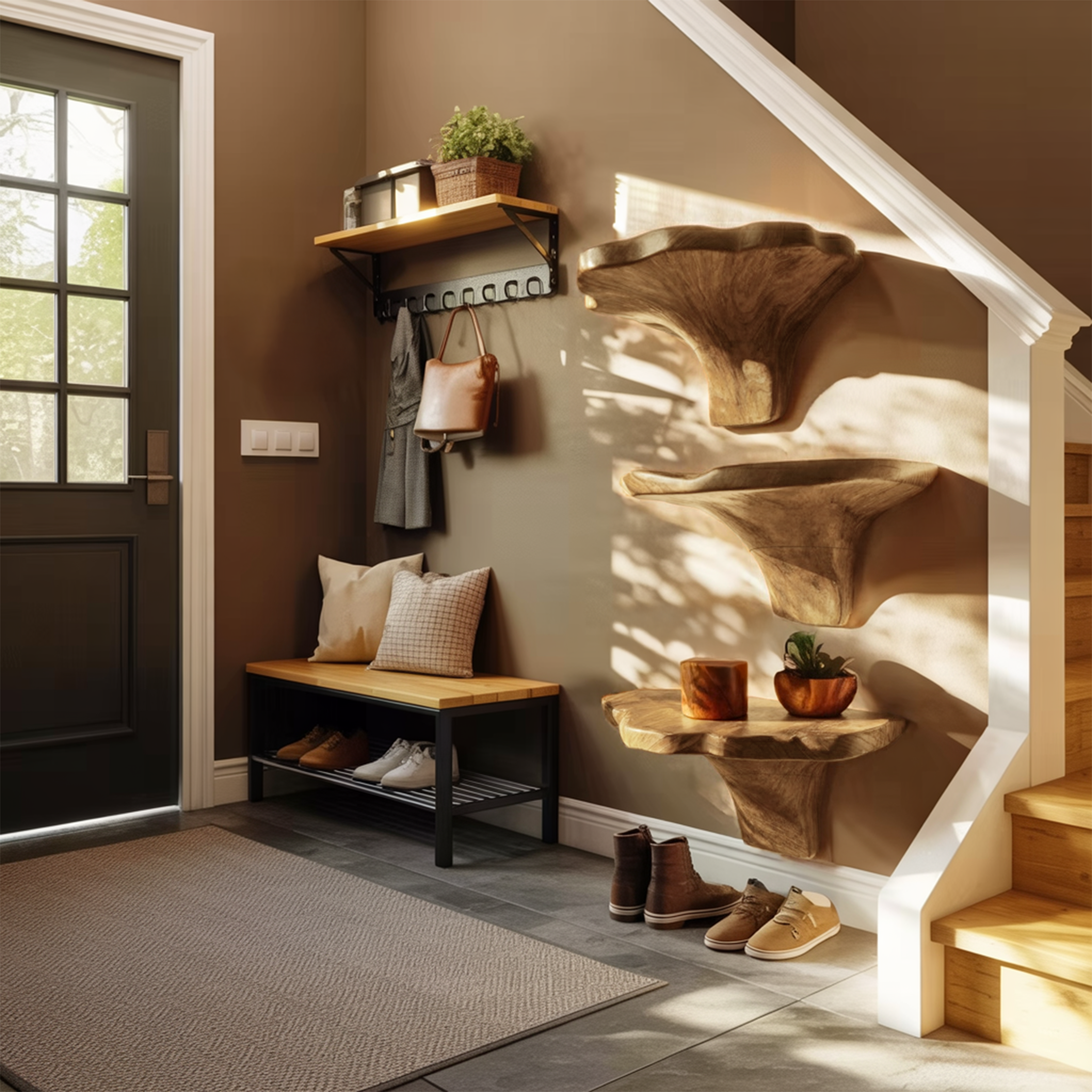 Farmhouse Solid Wood Mushroom Shelf For Entryway And Bedroom Decor
