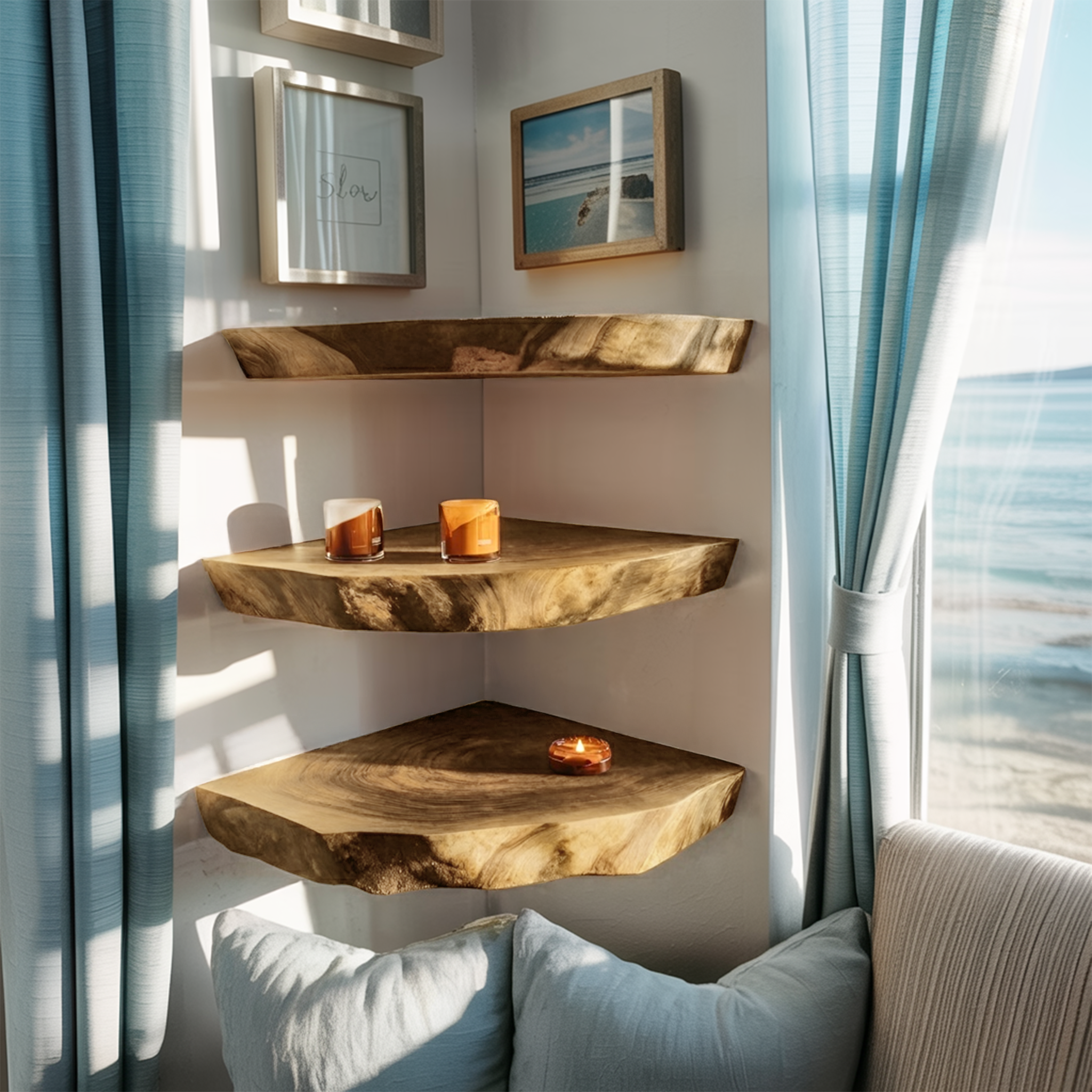 Modern Handcrafted Solid Wood Corner Shelf For Furniture Decor And Living Room
