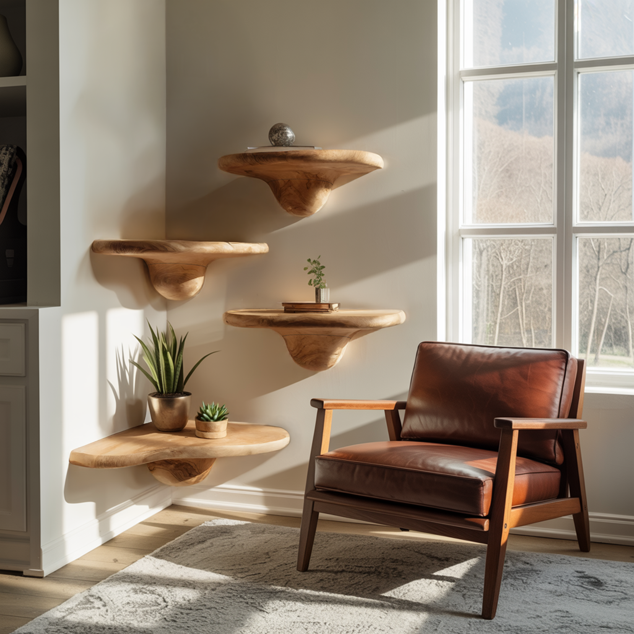 Modern Handcrafted Solid Wood Mushroom Shelf For Bedroom Decor