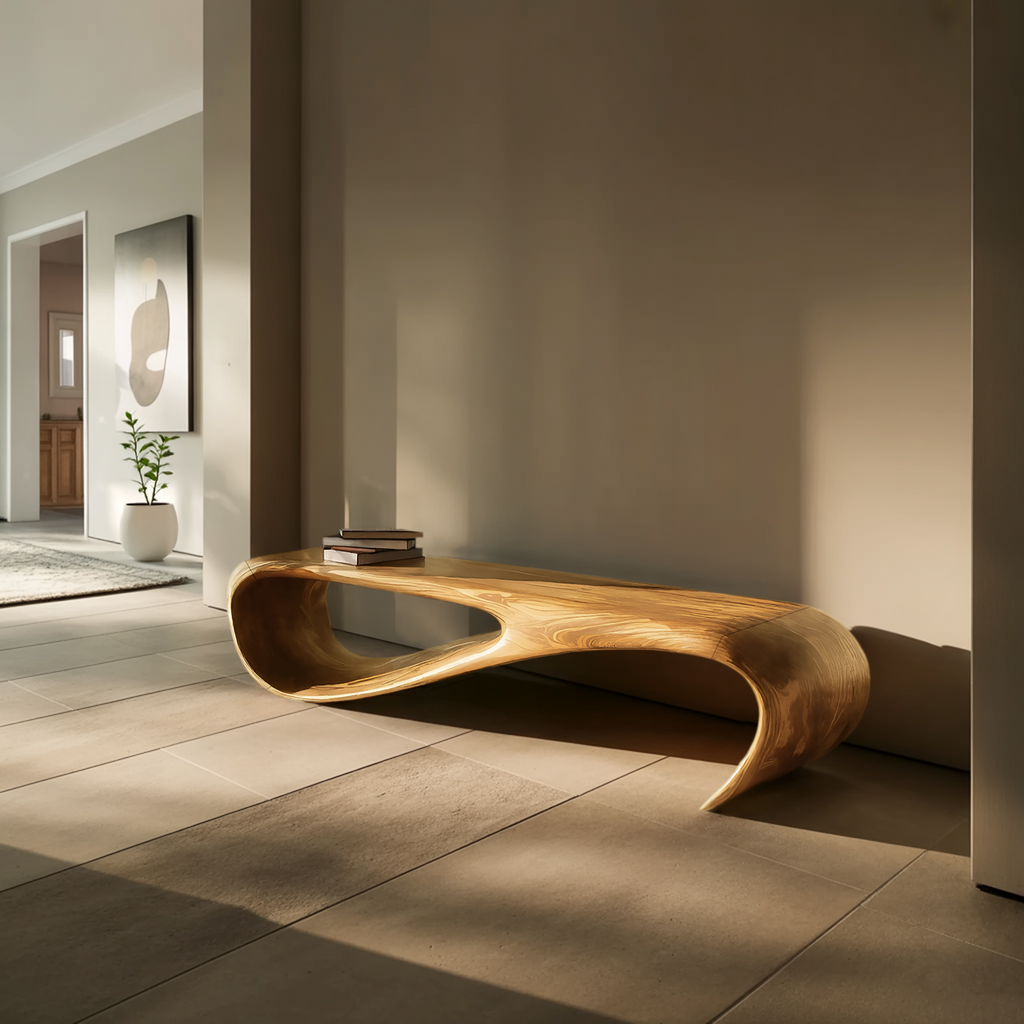 Minimalist Bench Curved Design For Modern Hallway Seating