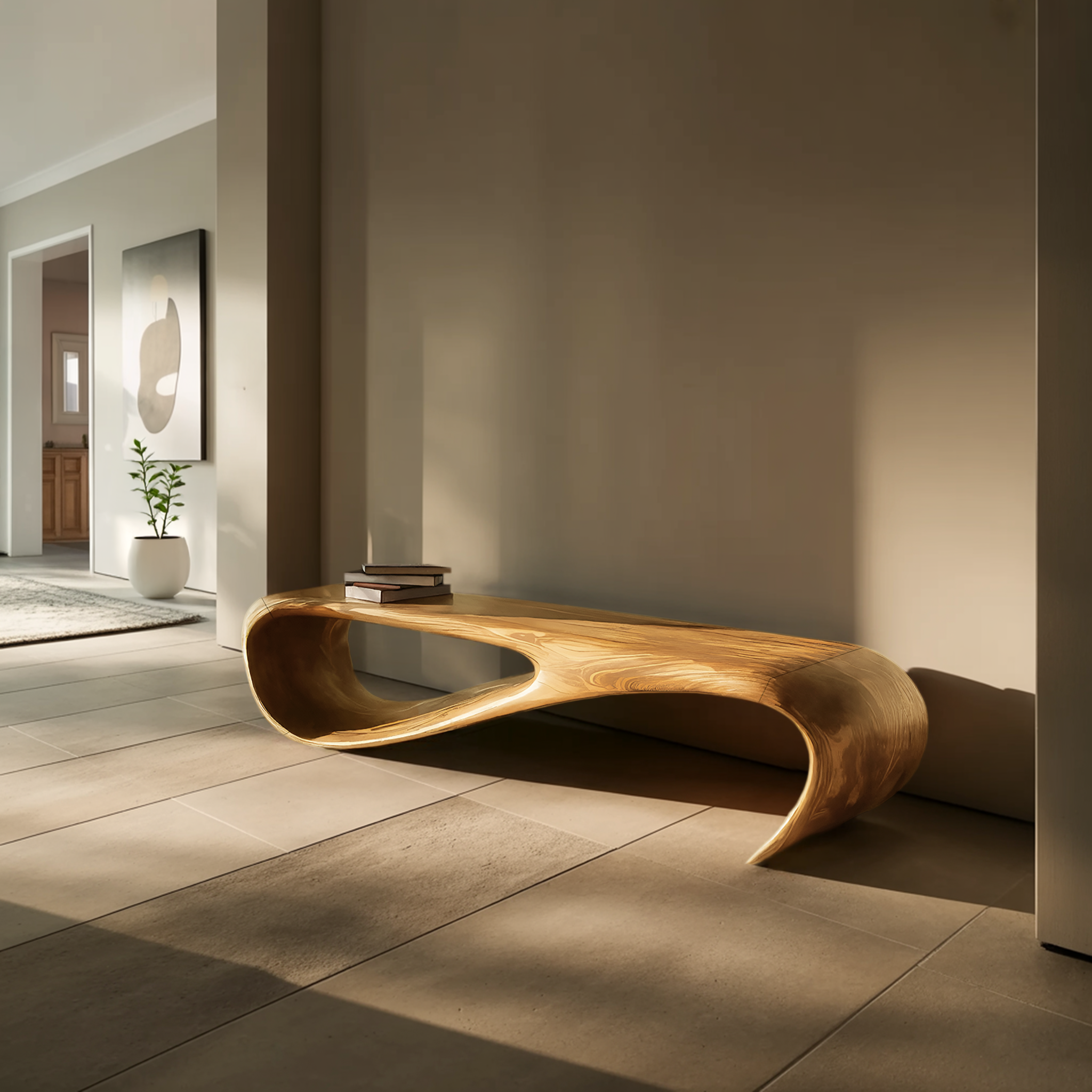 Minimalist Bench Curved Design For Modern Hallway Seating