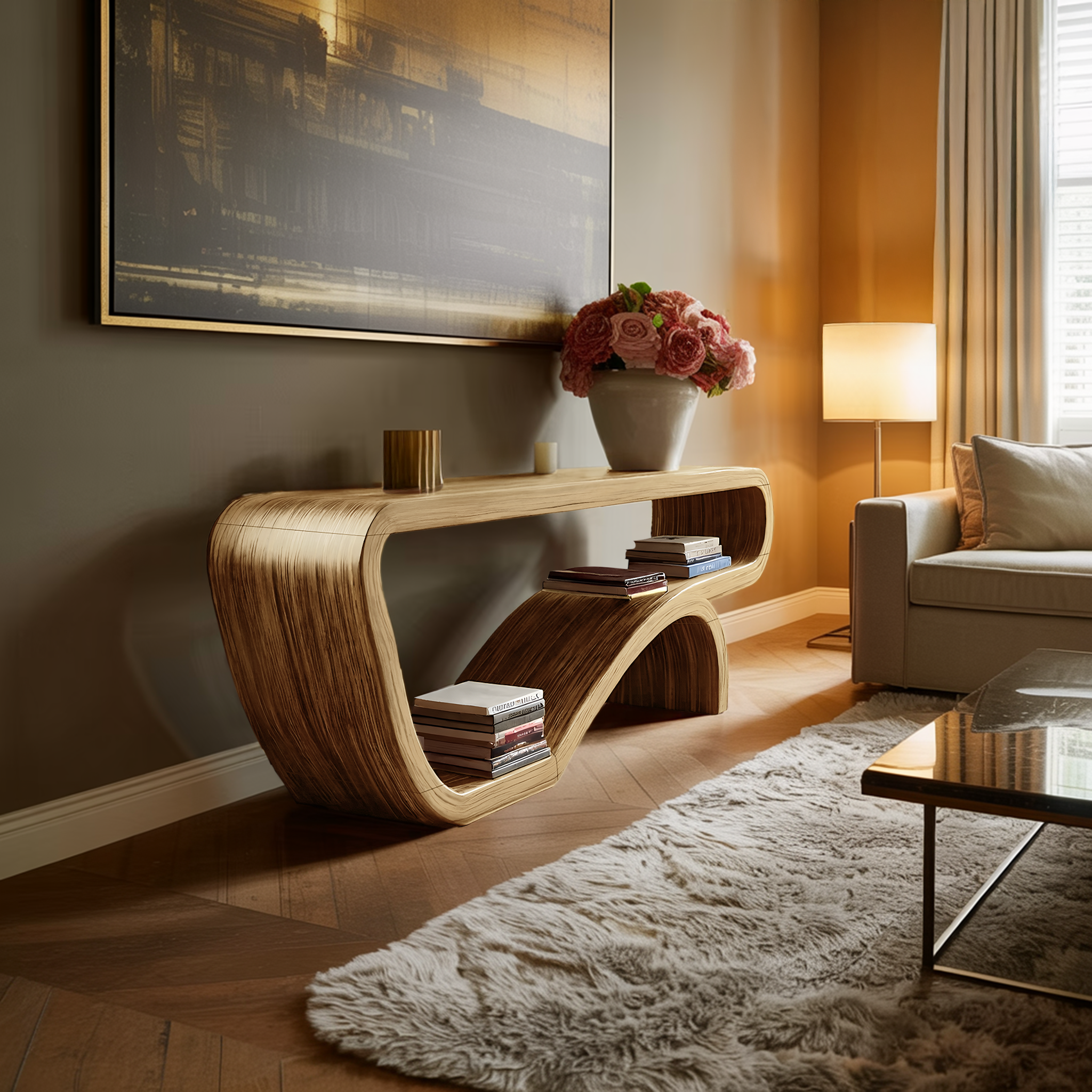 Handcrafted Solid Wood Console Table Organic Design For Bedroom Decor