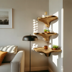 Mid Century Solid Wood Mushroom Shelf For Entryway Wall Decor