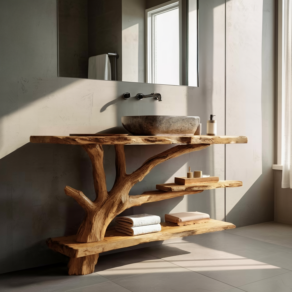 Mid Century Wooden Live Edge Bathroom Vanity For Bathroom Design