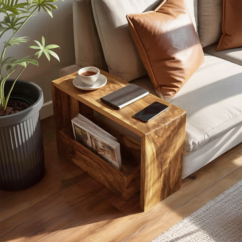 Farmhouse Wooden Side Table For Sofa And Lounge Area