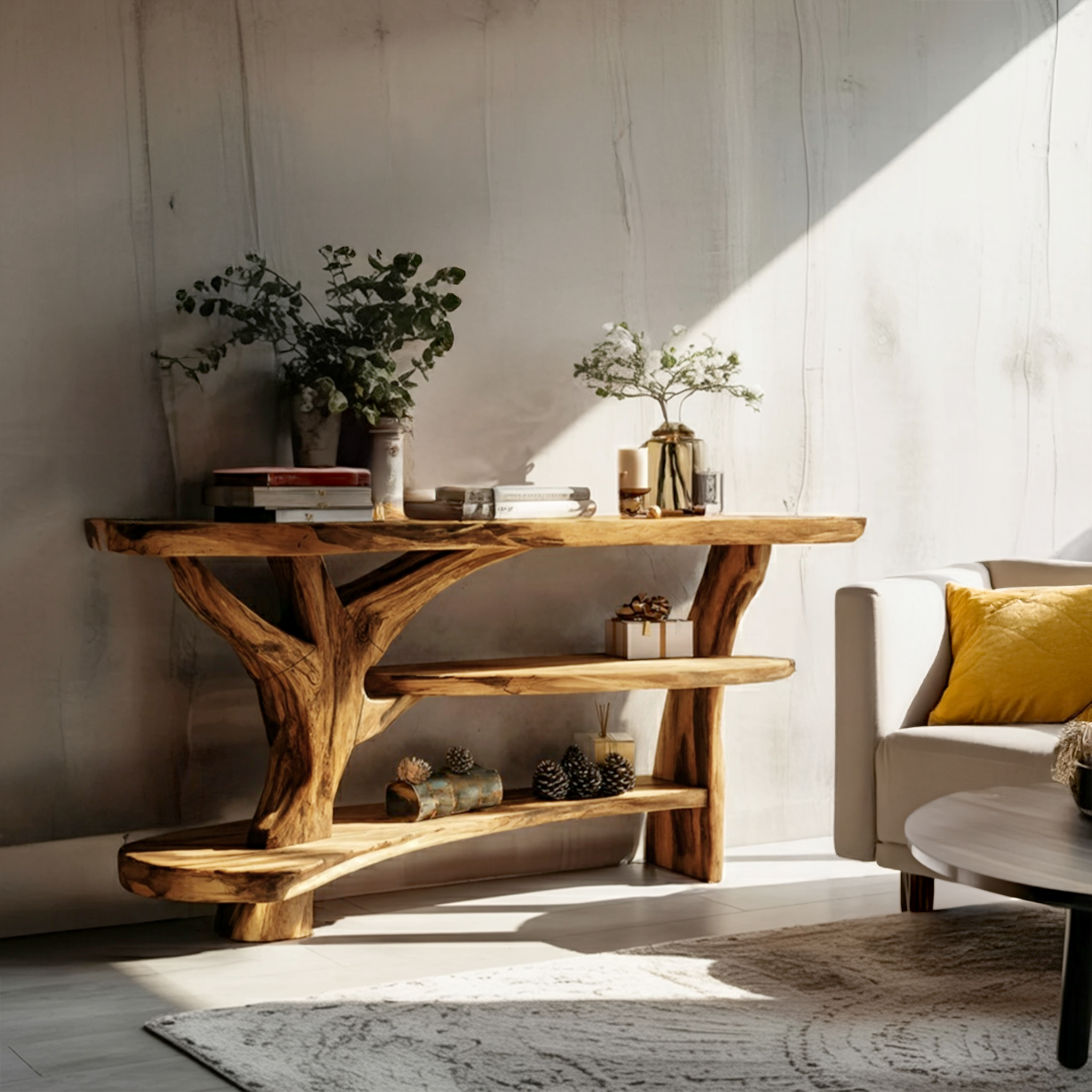 Farmhouse Wooden Live Edge Console Table For Entryway Furniture Design