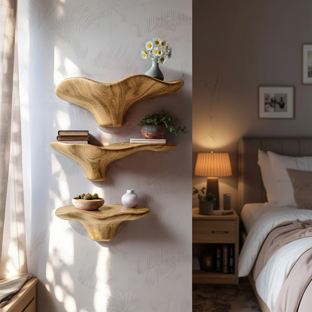 Farmhouse Handcrafted Solid Wood Mushroom Shelf For Living Room Decor