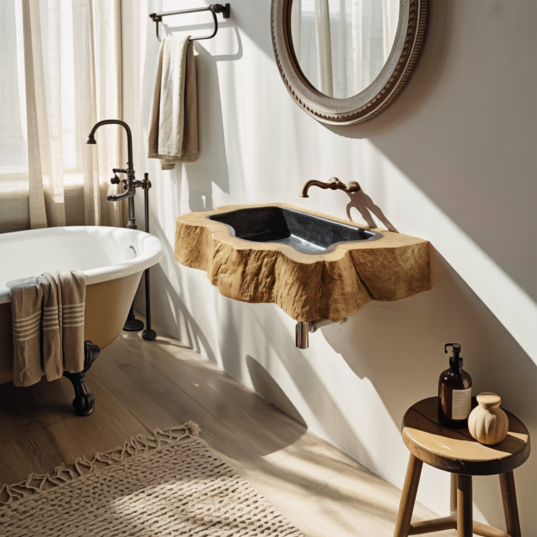 Farmhouse Wall Mounted Wooden Bathroom Sink For Bathroom Furniture Style