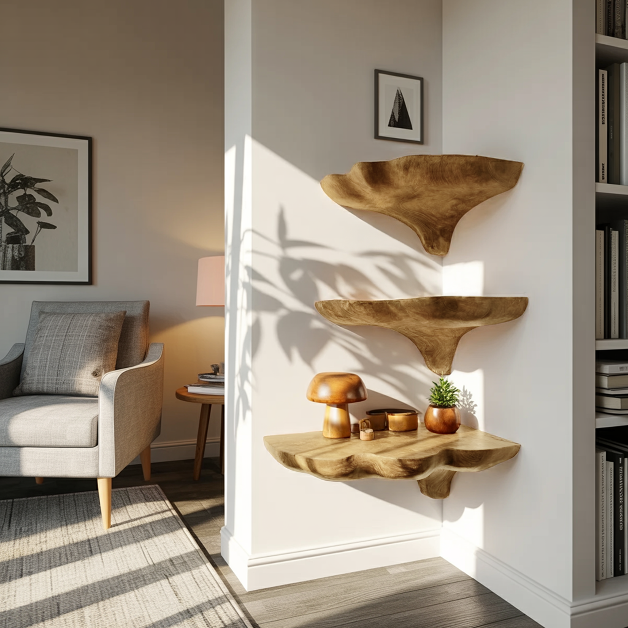Handcrafted Wooden Mushroom Shelf For Entryway And Furniture Decor