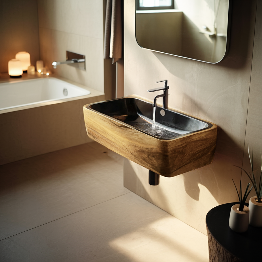 Modern Solid Wood Wash Basin For Spa Inspired Bathroom Decor