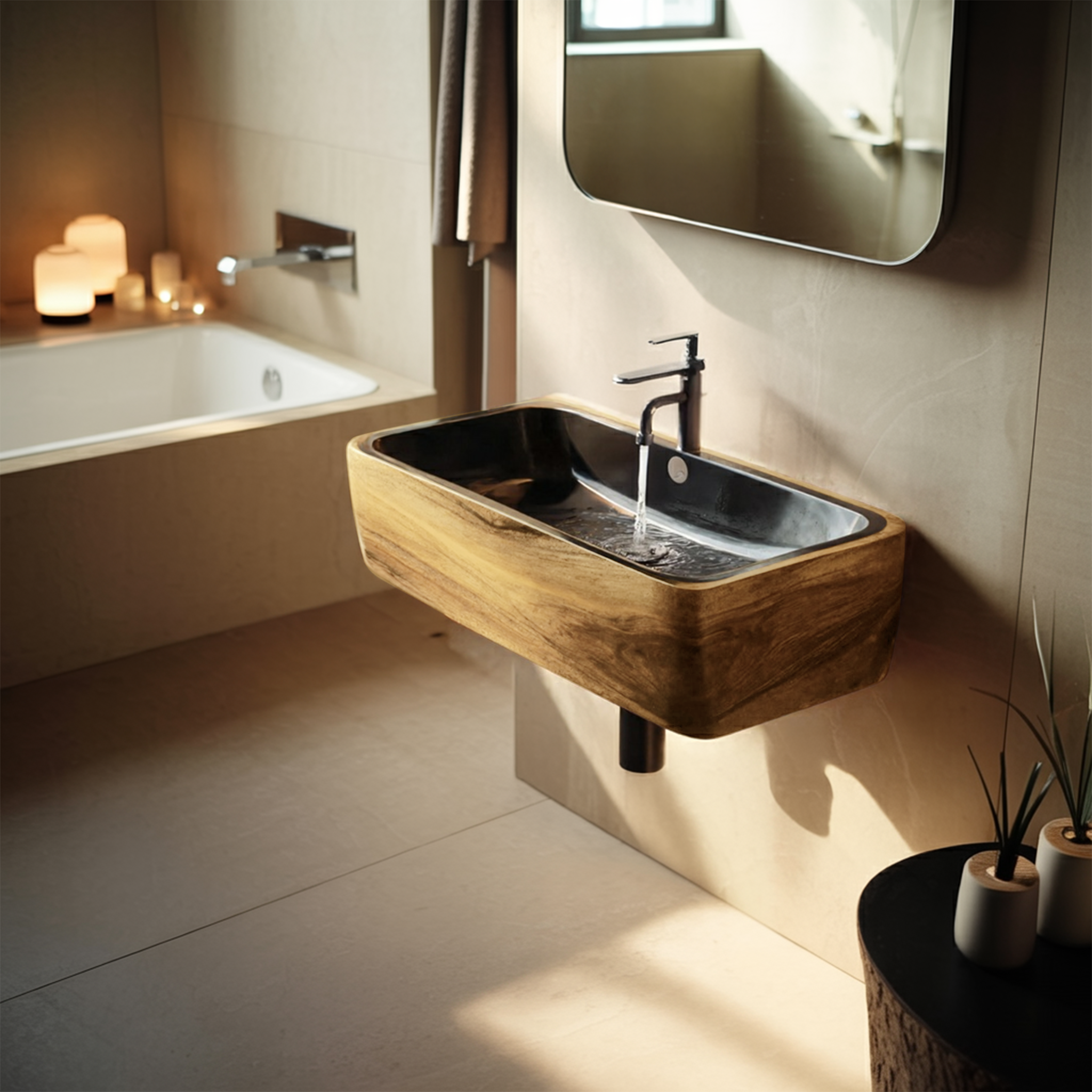 Modern Solid Wood Wash Basin For Spa Inspired Bathroom Decor