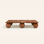 Sculptural rectangular marble coffee table with spherical stone legs