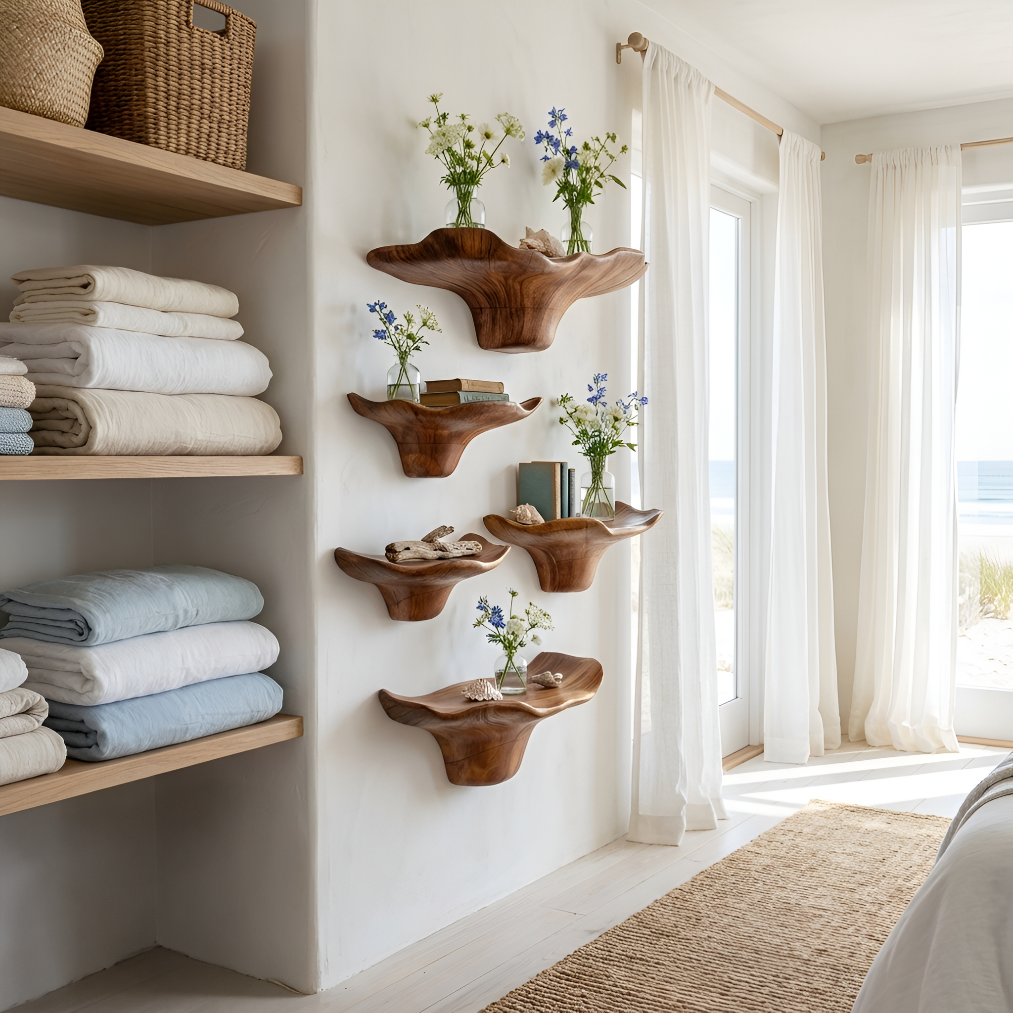 Farmhouse Solid Wood Mushroom Shelf For Bedroom Interior Styling