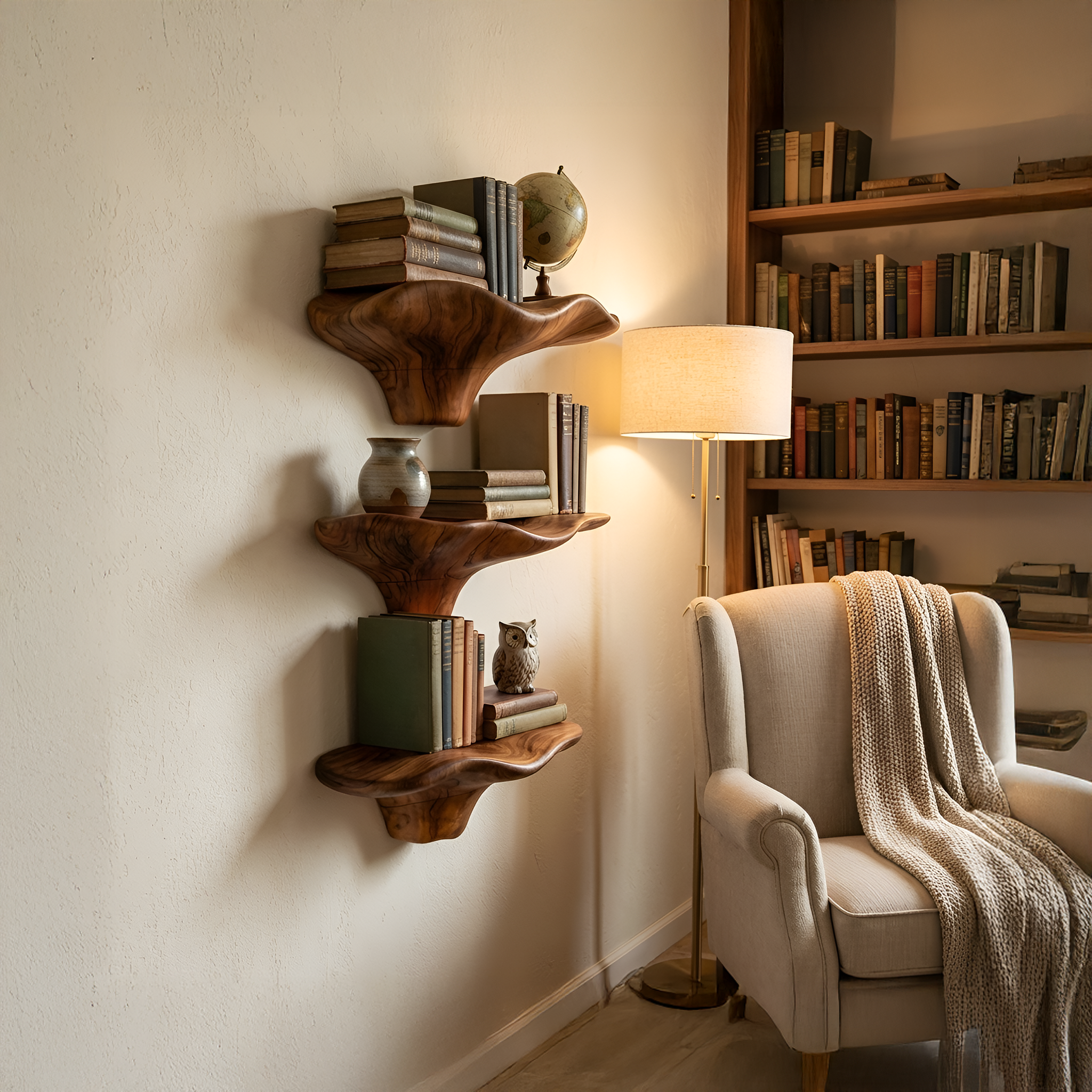 Farmhouse Handcrafted Solid Wood Mushroom Shelf For Living Room Decor