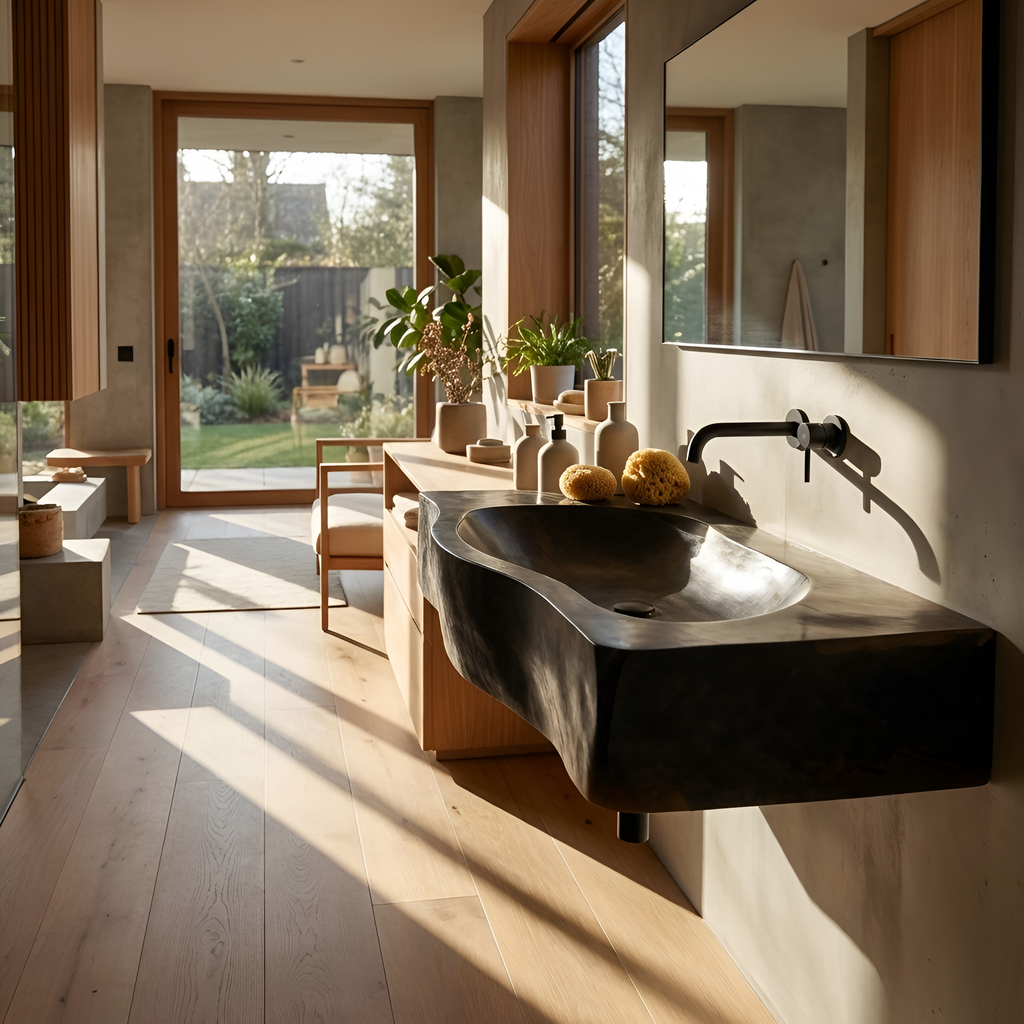Modern Wooden Live Edge Wood Basin For Contemporary Vanity Decor