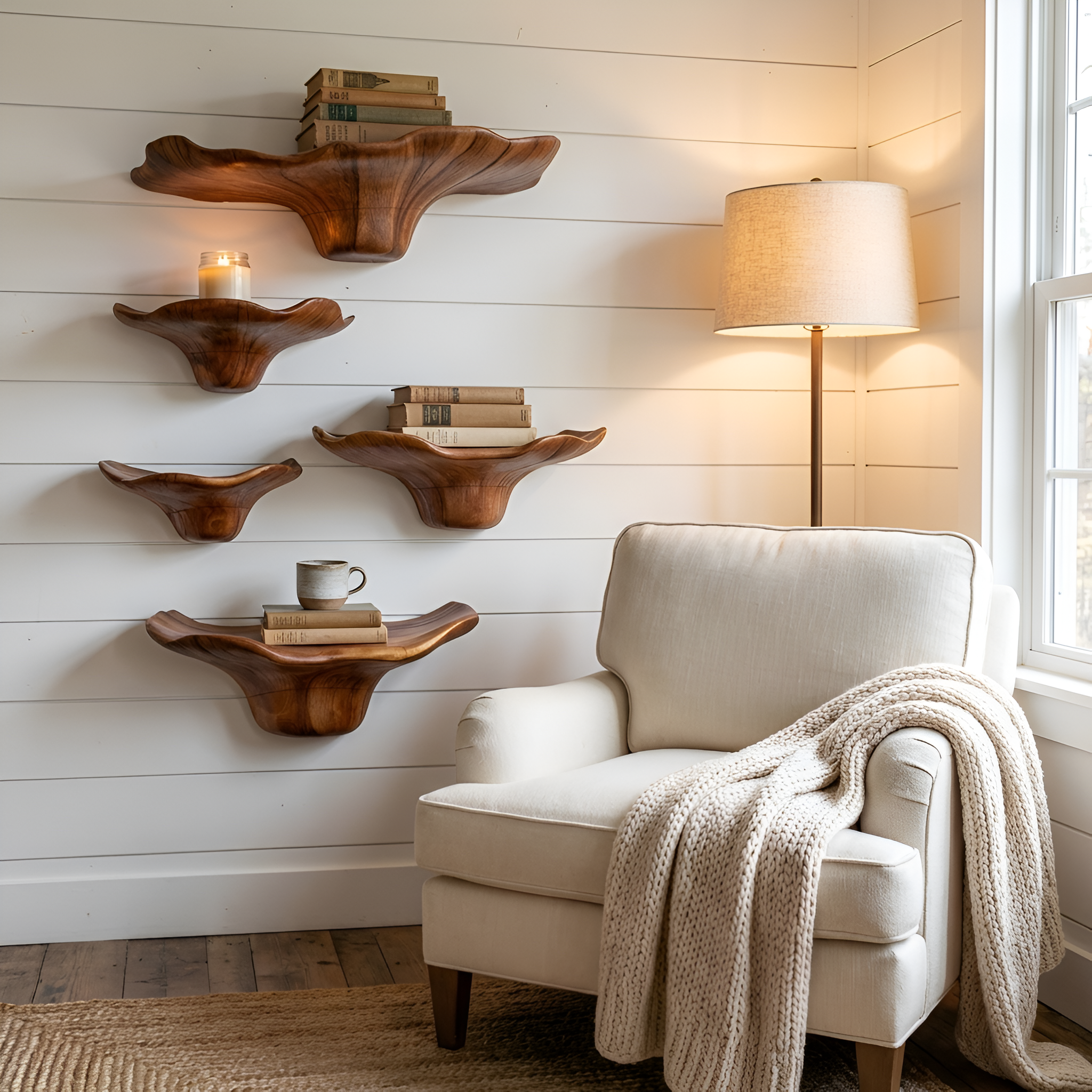 Farmhouse Solid Wood Mushroom Shelf For Bedroom Interior Styling
