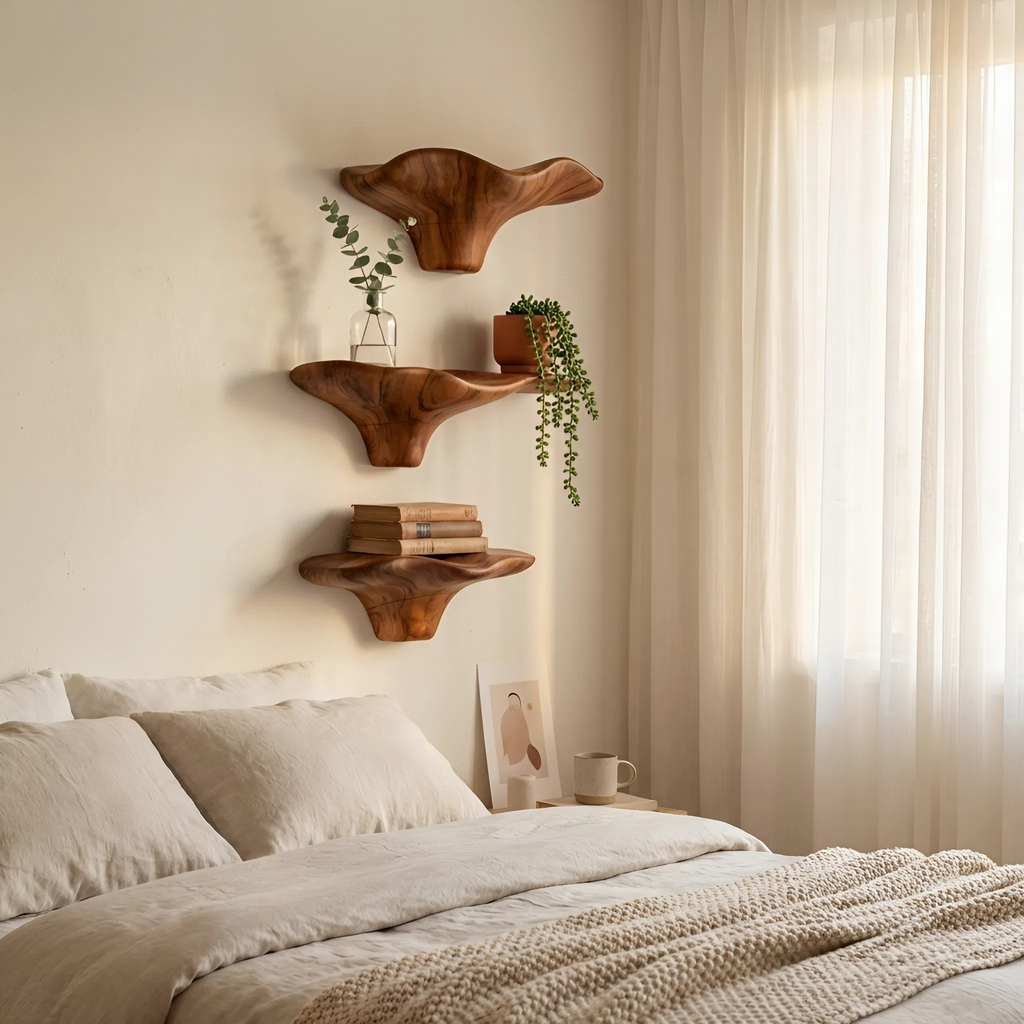Handcrafted Wooden Mushroom Shelf For Entryway Furniture Decor