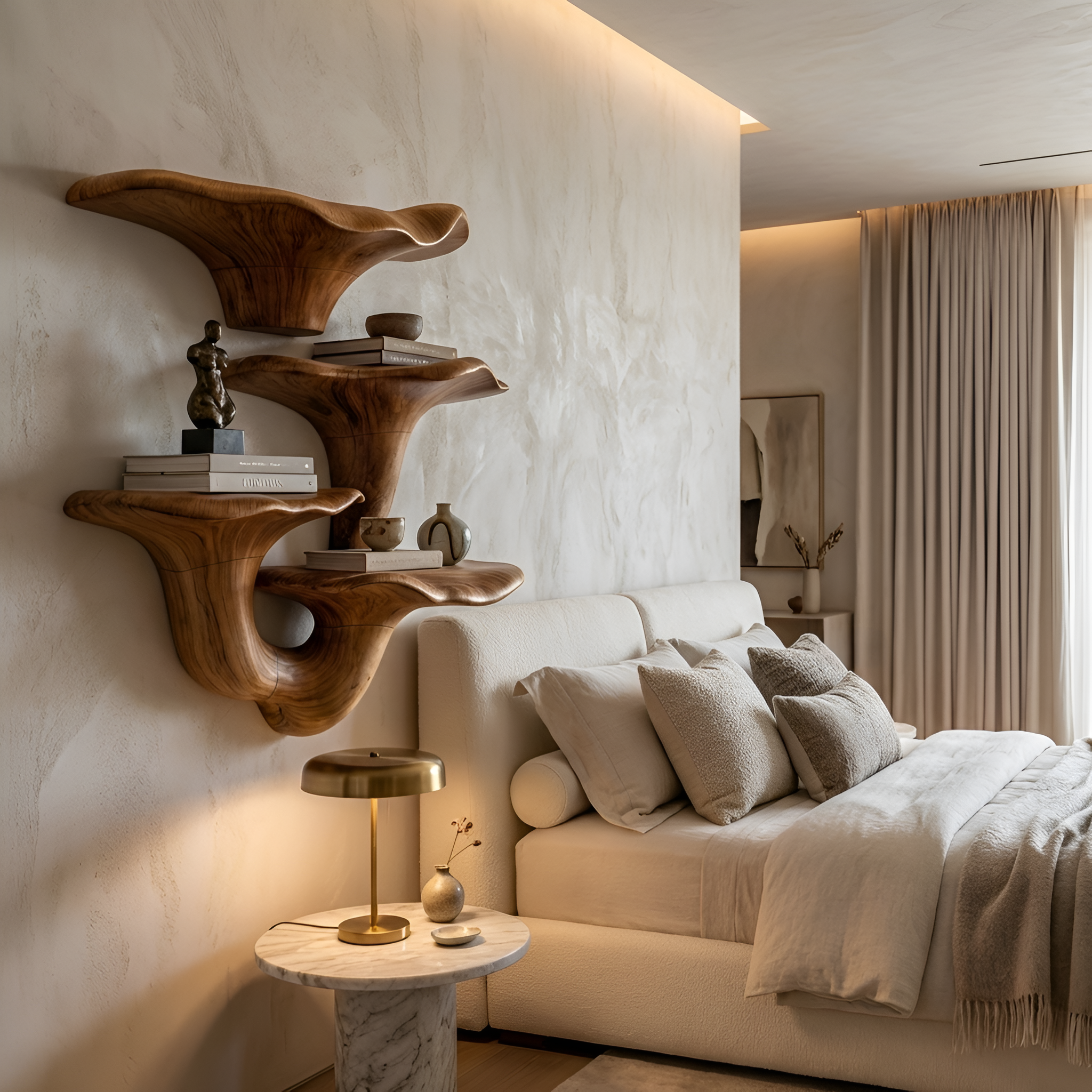 Farmhouse Wooden Live Edge Mushroom Shelf For Cozy Interior Design