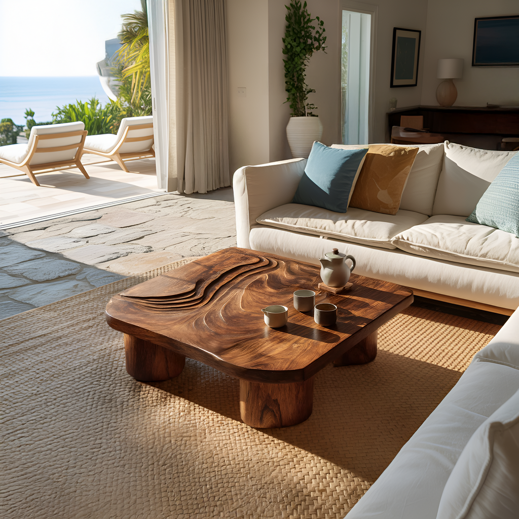 Handcrafted Abstract Solid Wood Coffee Table For Entryway