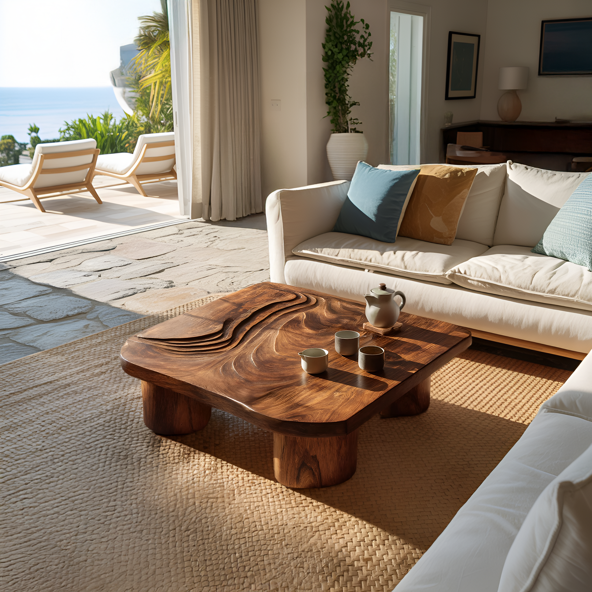 Handcrafted Abstract Solid Wood Coffee Table For Entryway