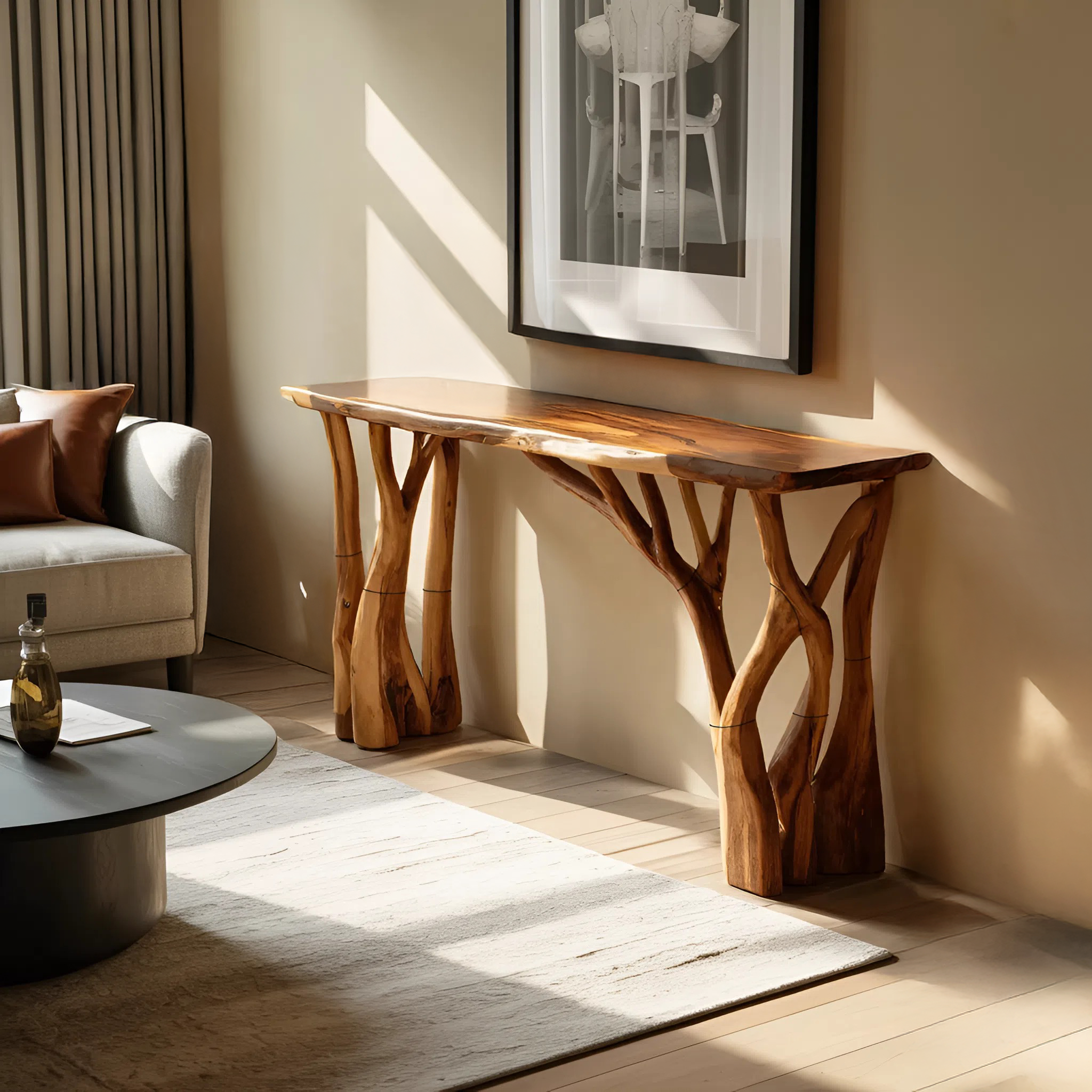 Modern Wooden Live Edge Console Table For Living Room Decoration