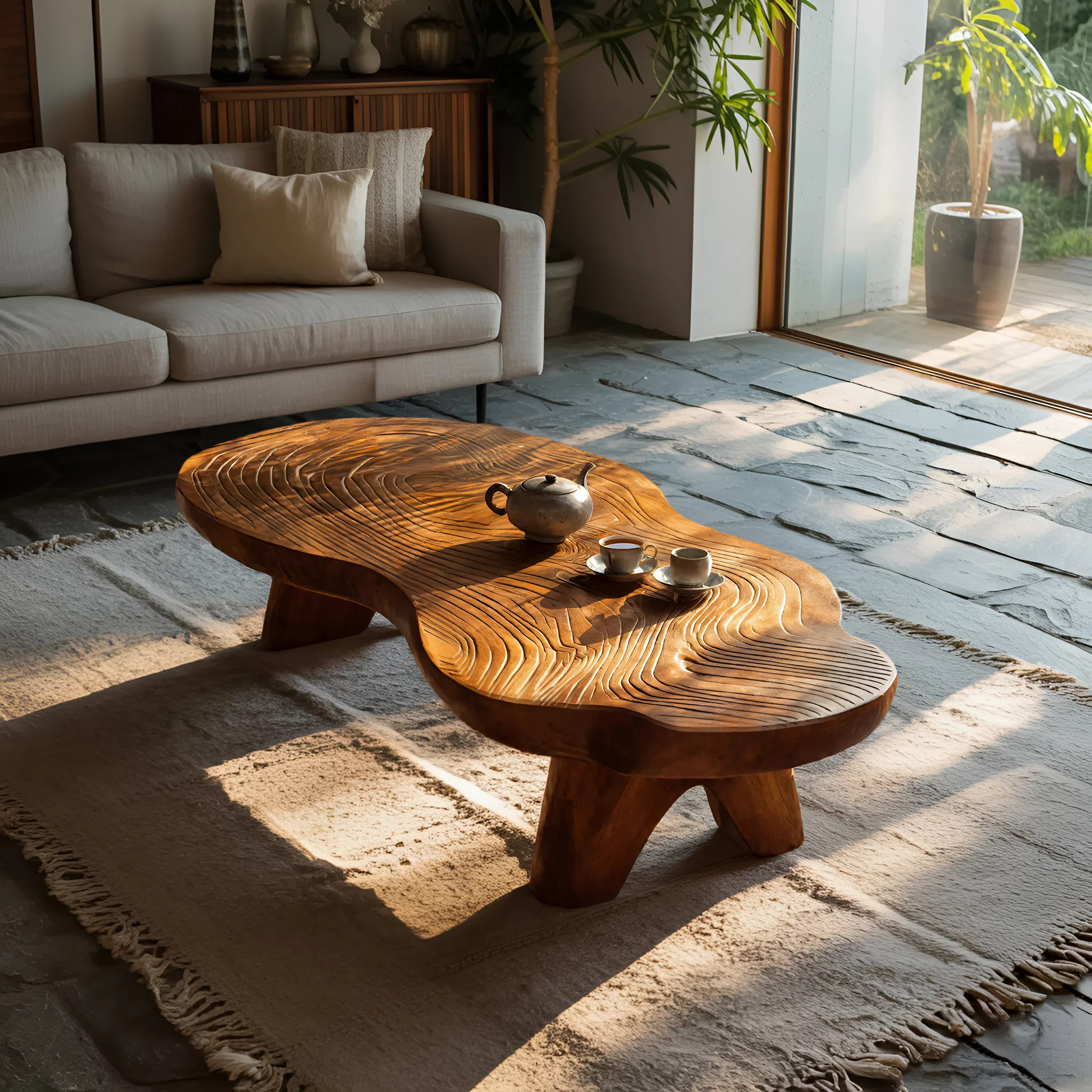 Farmhouse Wooden Live Edge Table For Living Room Decor