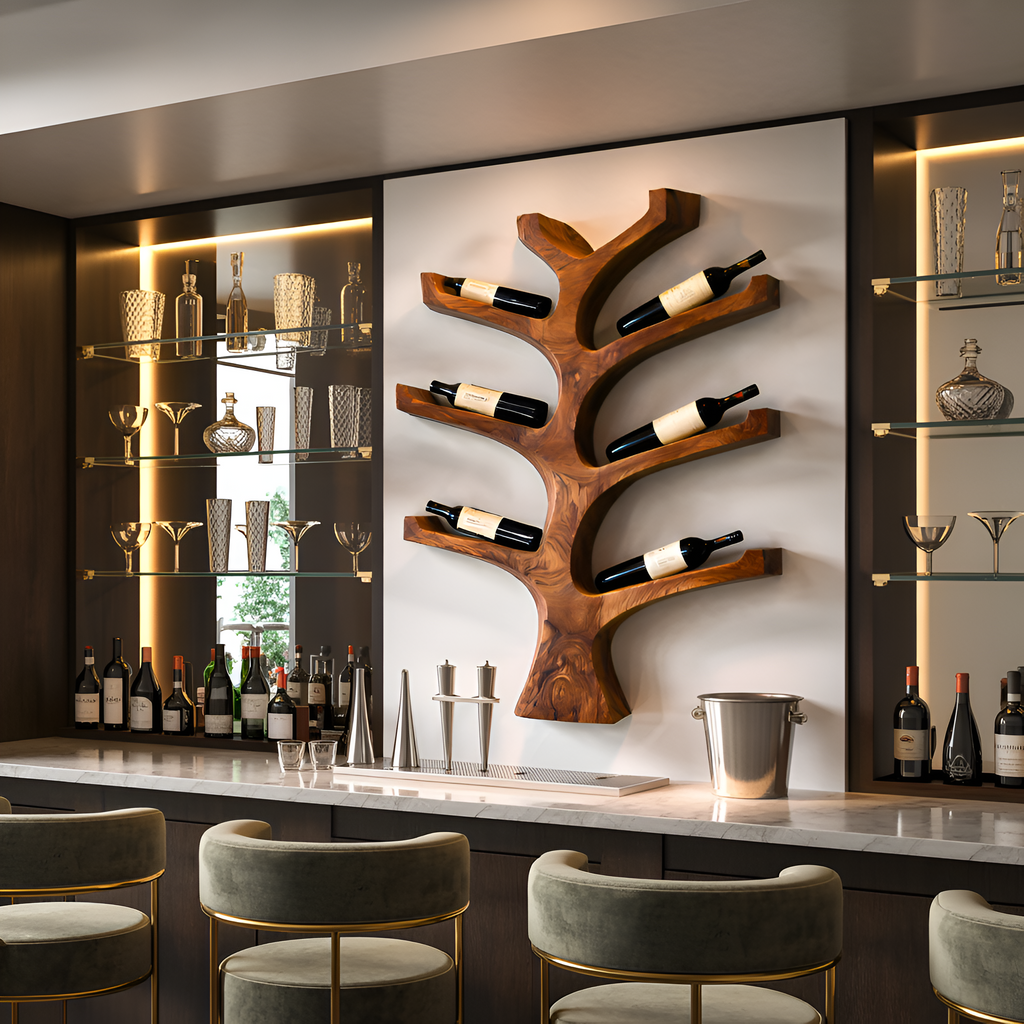 Rustic Wall Mounted Tree Branch Wine Bottle Holder For Kitchen