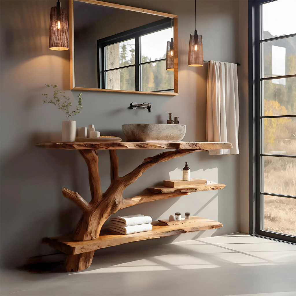 Mid Century Wooden Live Edge Bathroom Vanity For Bathroom Design