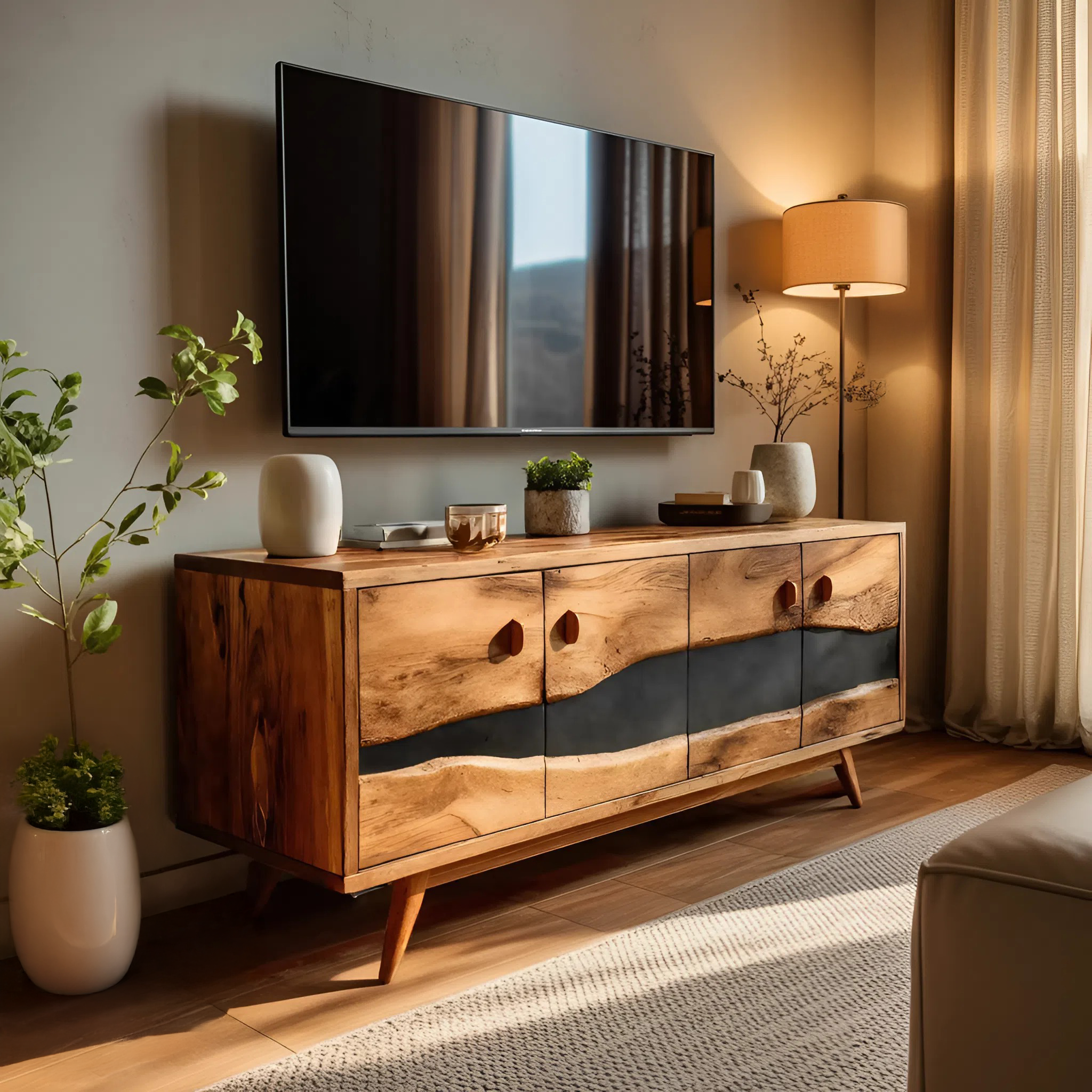 Mid Century Live Edge Media Console For Bedroom Decor