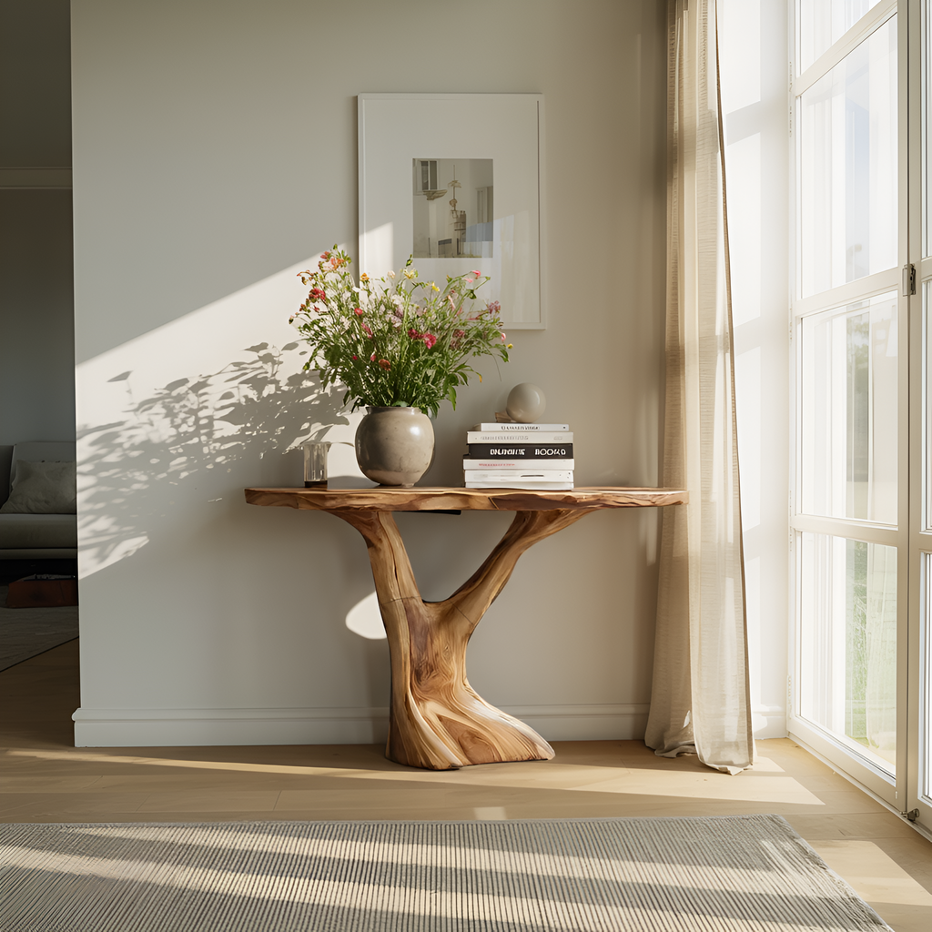 Modern Sculptural Solid Wood Console Table For Entryway Furniture Decor
