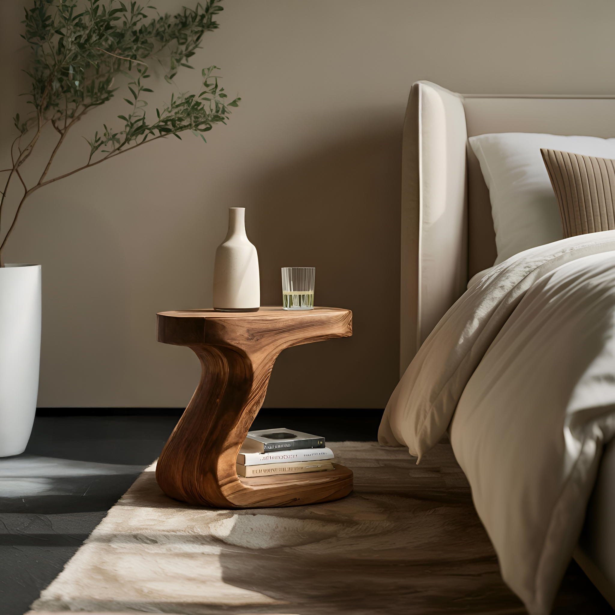 Minimalist Organic Shaped Nightstand For Bedroom