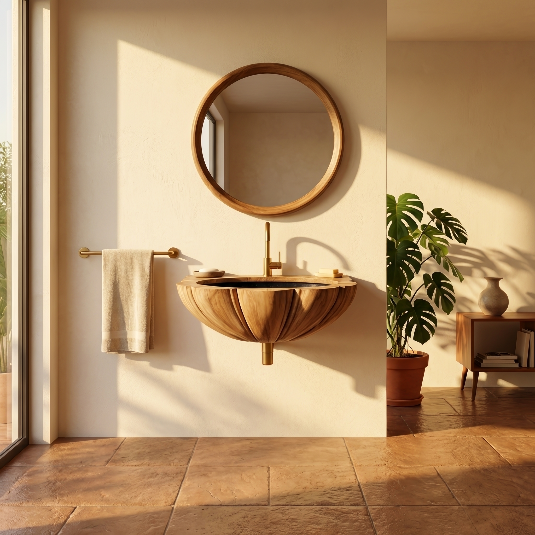 Mid Century Wall Mounted Wooden Bathroom Sink For Stylish Bathroom Decor