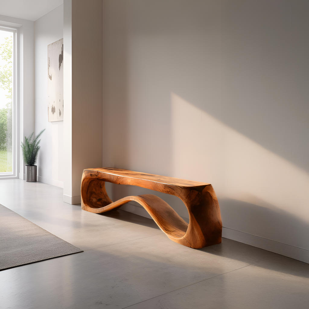 Handcrafted Style Bench With Sculptural Curves For Home