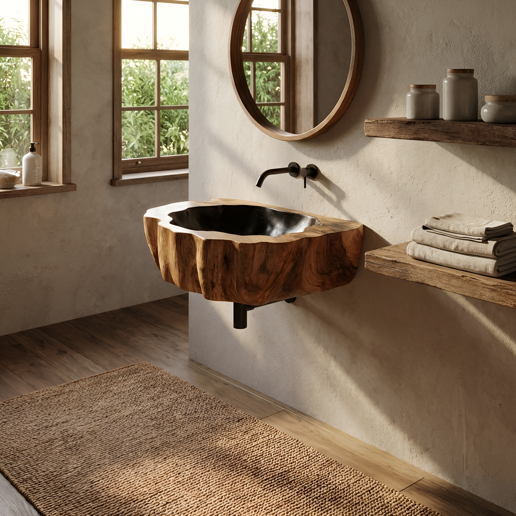 Handcrafted Wall Mounted Wooden Bathroom Sink For Custom Bathroom Decor